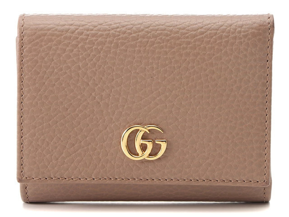 Gucci Marmont Tri fold Wallet Pink Beige Cream Calfskin